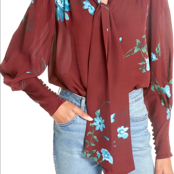 HOT LOOK! Joie 100% Silk Long Sleeve Blouse Size Large, Neck Tie, 10 Button Cuff - Picture 3 of 14